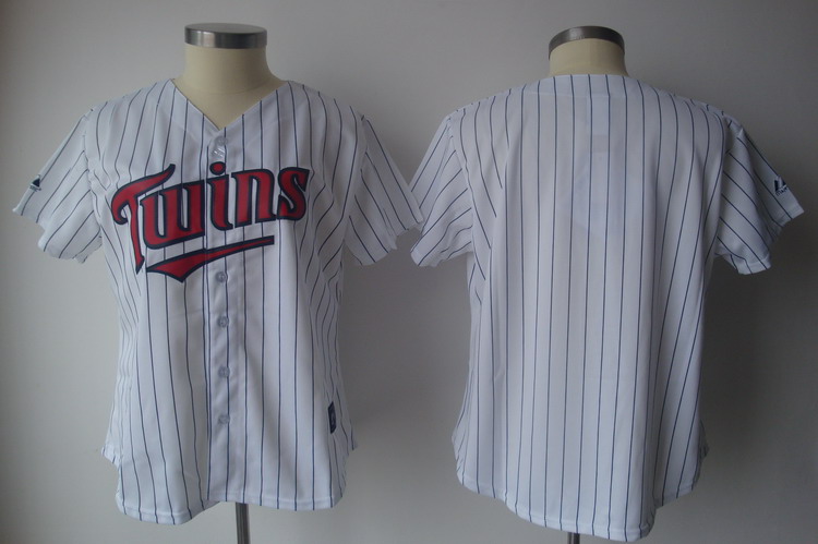 Twins Blank White With Blue Strip Lady Fashion Stitched MLB Jersey - Click Image to Close